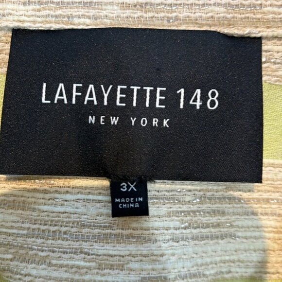 Lafayette 148 Blazer Jacket Womens Green Cream Stripe Linen Blend 3X - Picture 10 of 13